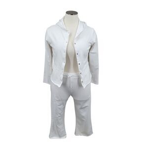 Fresh Produce White Cropped Pants and Matching Jacket Leisure Set Cotton